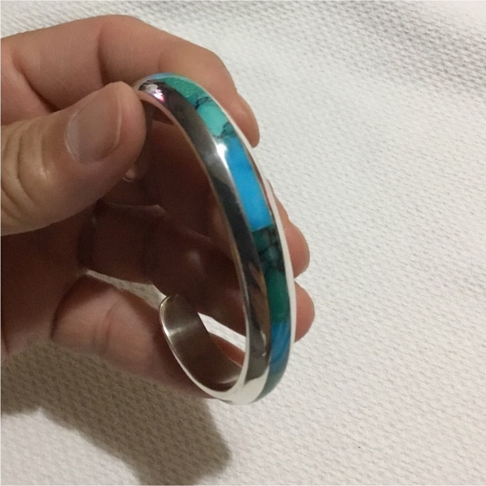 BOTIQUE SMALL STERLING CUFF BRACELET COLOR BLUE GREEN - Picture 5 of 14